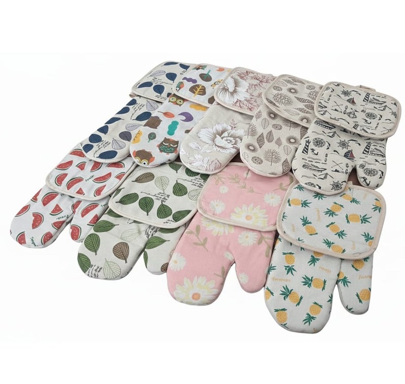 جوانتي وماسك فرن حراري معزول من الكتان قطعتين متعدد الألوان - Image 1